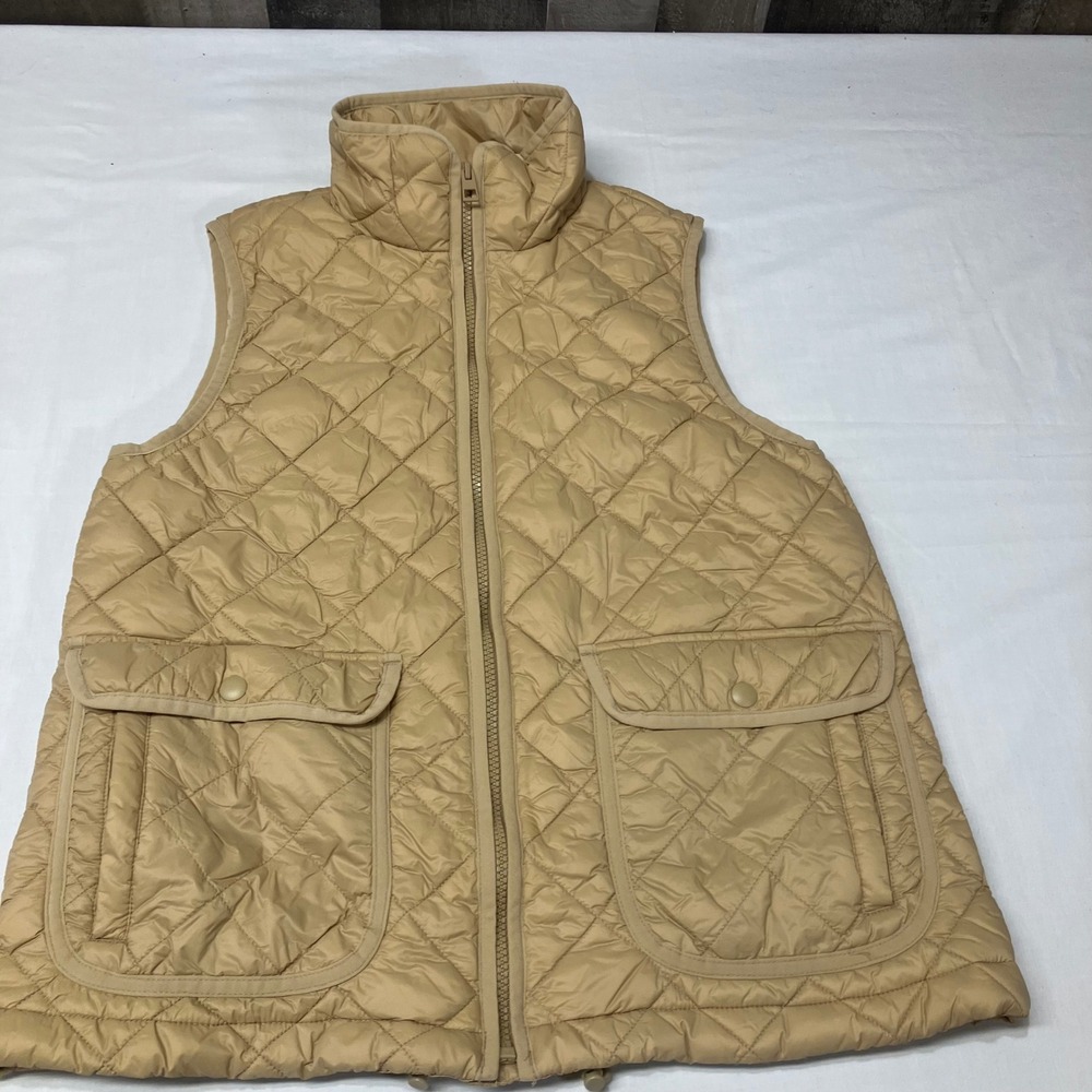 J.Crew Signature Puffer Vest Womens Small‎ Tan Quilted PrimaLoft Water Repellent